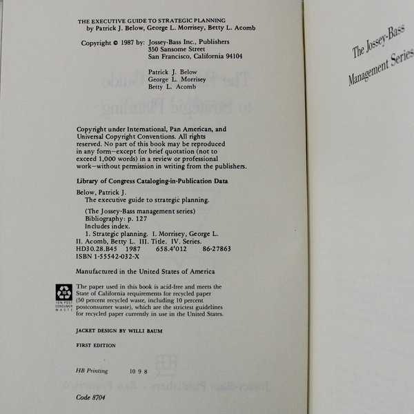 The Executive Guide to Strategic Planning by Below, Morrisey, Acomb 1987 HC