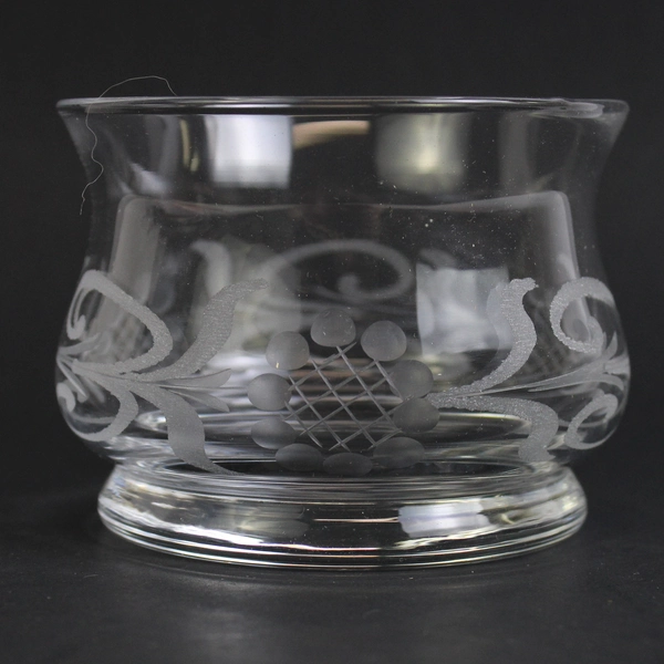 Unmarked Etched Flowers Clear Glass Small Decorative Trinket Bowl 2.5" Tall