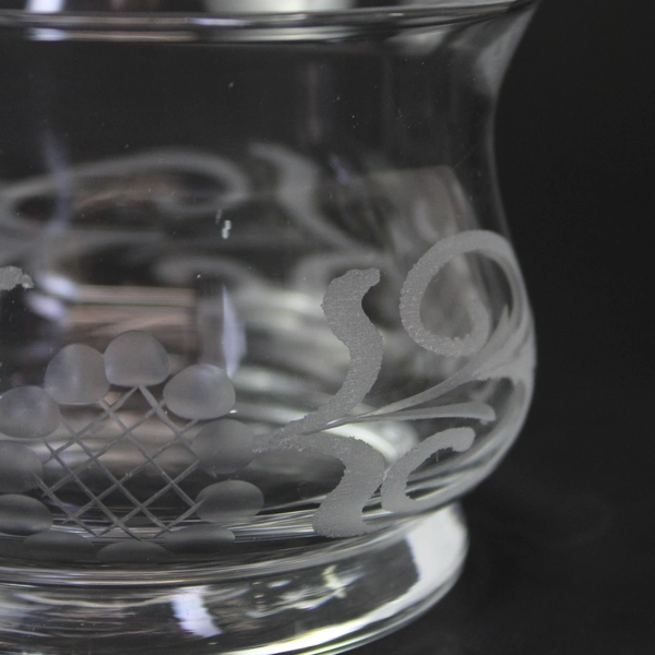 Unmarked Etched Flowers Clear Glass Small Decorative Trinket Bowl 2.5" Tall