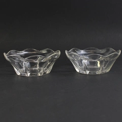 Lot Of 2 Matching Unmarked Clear Glass Fruit Dessert Bowls Scalloped Edge
