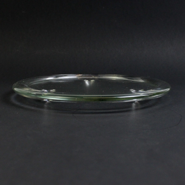 Unmarked Three Wick Pillar Candle Holder Plate Tray Clear Glass Simple 7.75"