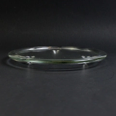 Unmarked Three Wick Pillar Candle Holder Plate Tray Clear Glass Simple 7.75"