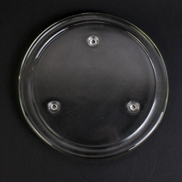 Unmarked Three Wick Pillar Candle Holder Plate Tray Clear Glass Simple 7.75"