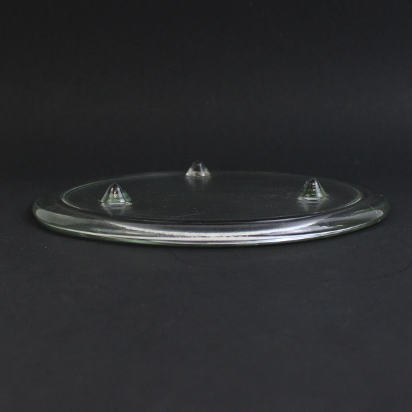 Unmarked Three Wick Pillar Candle Holder Plate Tray Clear Glass Simple 7.75"