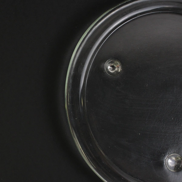 Unmarked Three Wick Pillar Candle Holder Plate Tray Clear Glass Simple 7.75"