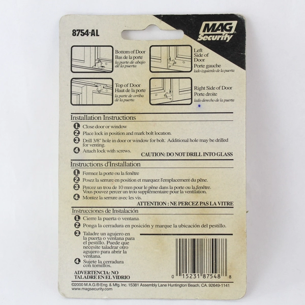 Lot of 2 MAG Security Sliding Door & Window Locks Model 8754 AL - New in Box