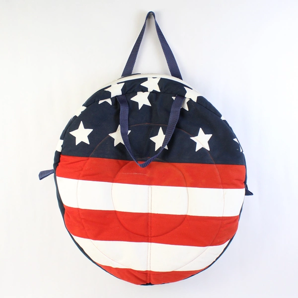 Extra Large Round Patriotic Theme Tote Bag Red White Blue Zipper Canvas Handles