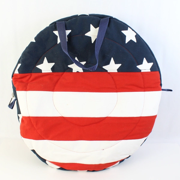 Extra Large Round Patriotic Theme Tote Bag Red White Blue Zipper Canvas Handles