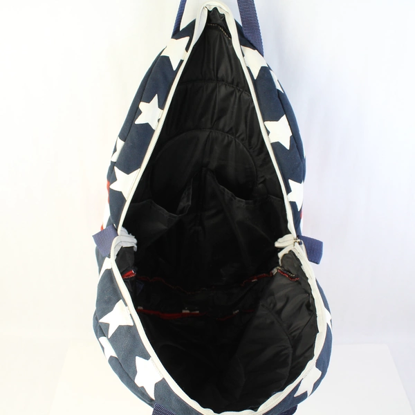 Extra Large Round Patriotic Theme Tote Bag Red White Blue Zipper Canvas Handles