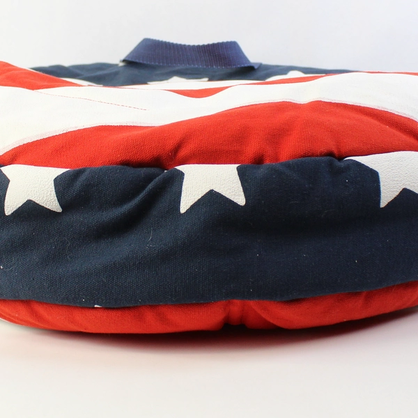 Extra Large Round Patriotic Theme Tote Bag Red White Blue Zipper Canvas Handles