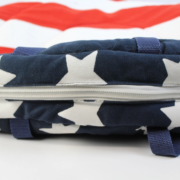 Extra Large Round Patriotic Theme Tote Bag Red White Blue Zipper Canvas Handles