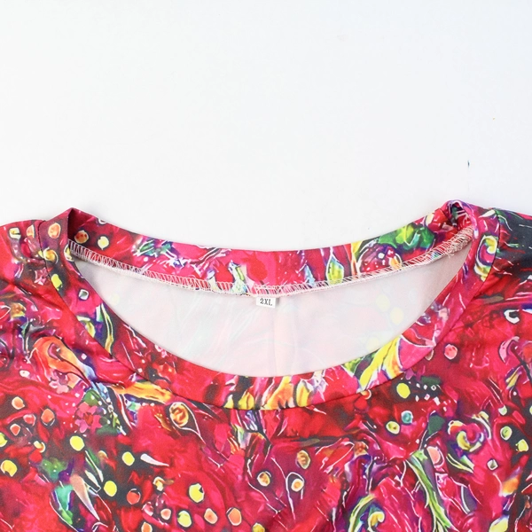 Pink Abstract Feather Design Long Sleeve Shirt Women's 2XL