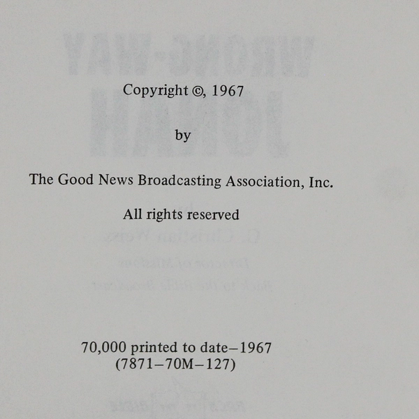 Wrong-Way Jonah by G. Christian Weiss 1967 Paperback Ex-Library