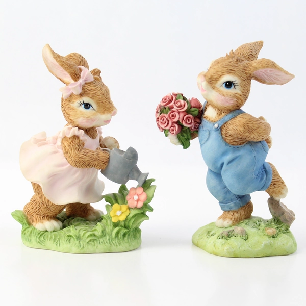 Set of 2 Second Nature Design Bunny Tales Figurines 1997/1998