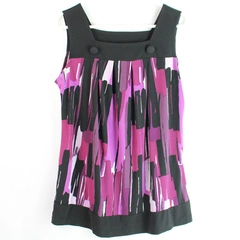 GNW Women's Purple Pattern Tank Top with Black Trim & 2 Buttons Size M