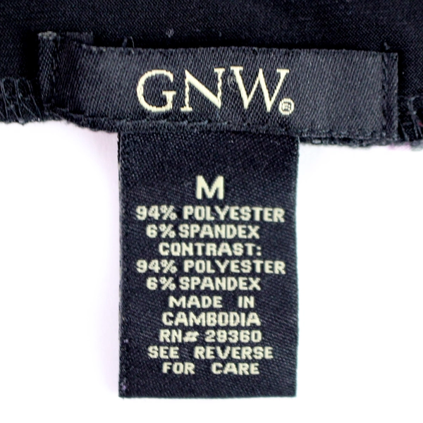 GNW Women's Purple Pattern Tank Top with Black Trim & 2 Buttons Size M