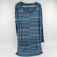 Yala Blue and Beige Striped Long-Sleeved T-Shirt Dress Women's XL