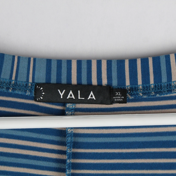 Yala Blue and Beige Striped Long-Sleeved T-Shirt Dress Women's XL