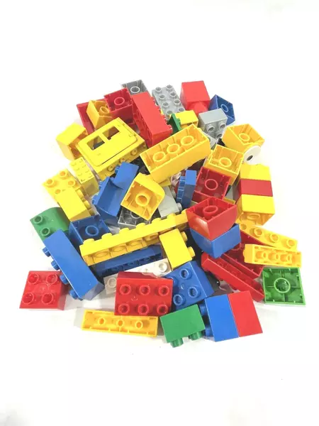 Tandem Bricks & Mega Bloks Building Toy Lot of 64 Pieces in Yellow Tub