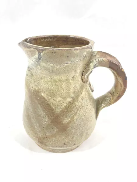 Handmade Pottery Pitcher Signed JWT Brown And Gray Vase Home Kitchen Decor