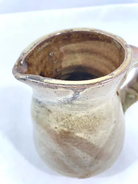 Handmade Pottery Pitcher Signed JWT Brown And Gray Vase Home Kitchen Decor