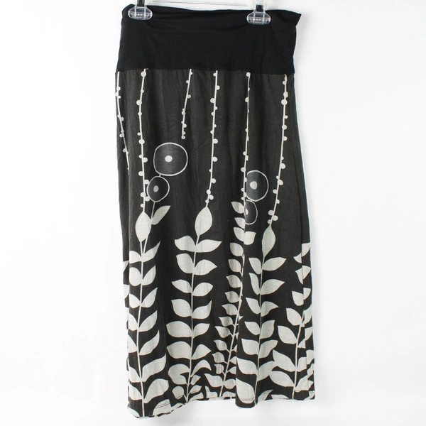 Luna Claire Black Gray Geometric Print Fold-Over Waist Skirt Women's Size 10