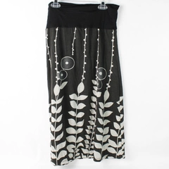 Luna Claire Black Gray Geometric Print Fold-Over Waist Skirt Women's Size 10