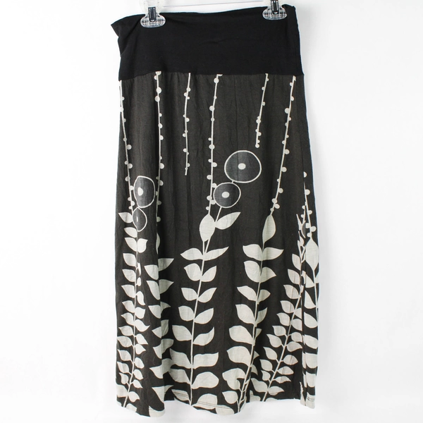 Luna Claire Black Gray Geometric Print Fold-Over Waist Skirt Women's Size 10