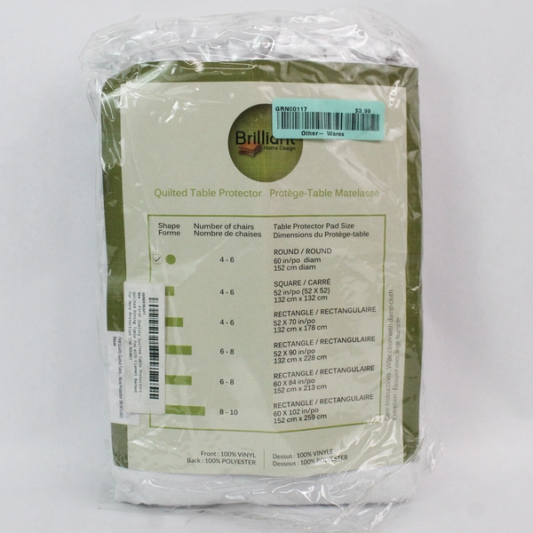 Brilliant Home Design 60" White Quilted Table Protector - Vinyl & Polyester