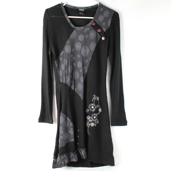 Moka Sport Black and Gray Knit Patchwork Dress Women's Small Flawed
