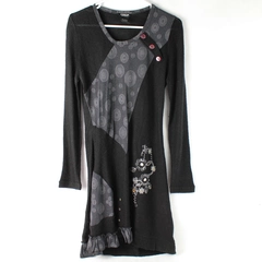 Moka Sport Black and Gray Knit Patchwork Dress Women's Small Flawed