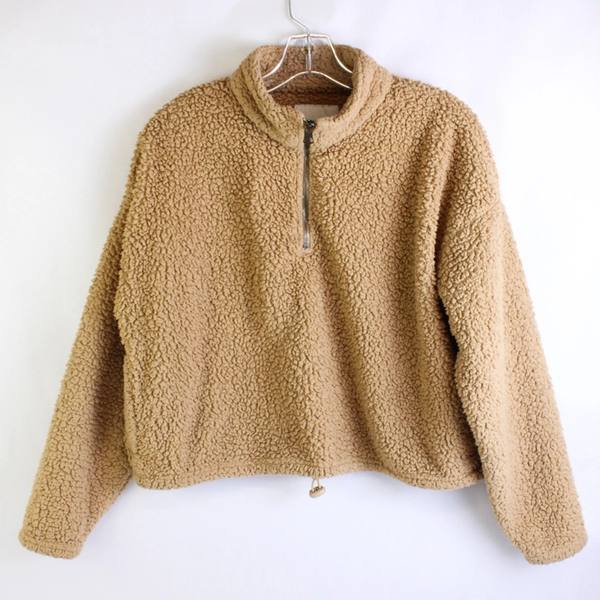 American Eagle Beige Fleece Cropped Zip-Up Jacket Women's Size Small