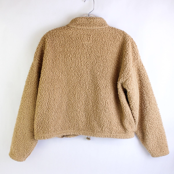 American Eagle Beige Fleece Cropped Zip-Up Jacket Women's Size Small