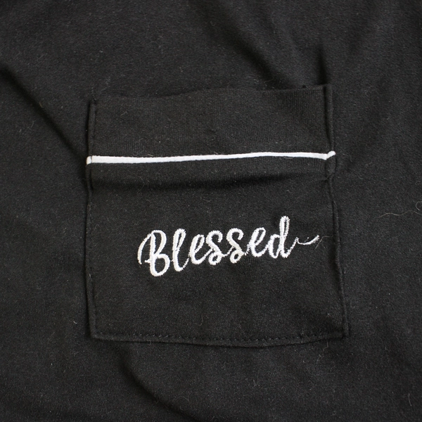 Born Embroidered Black Button-Up Short-Sleeved Pajama Shirt Women's M Blessed