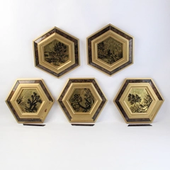 Set of 5 Matching Western/Desert Octagon Hanging Wall Decor Gold/Brown 10" x 8"