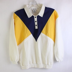Vintage Devon Knitwear Co. Blue Yellow White Color Block Top Women's Small Flaw