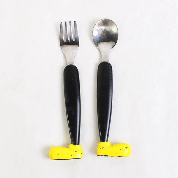 Disney Store Children's Fork and Spoon Mickey Mouse Shoe Stainless Steel