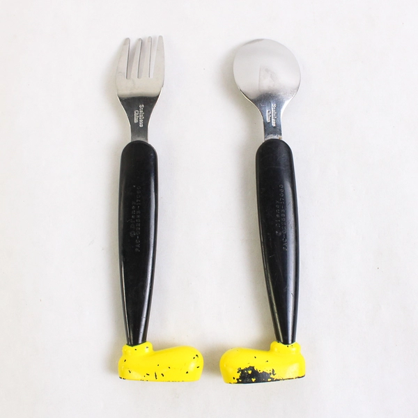 Disney Store Children's Fork and Spoon Mickey Mouse Shoe Stainless Steel