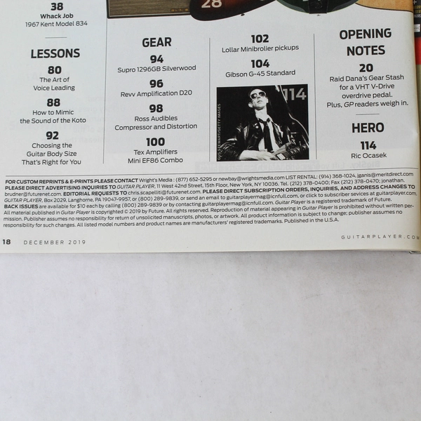 Guitar Player Magazine Dec 2019 Wilco Robbie Robertson Sheryl Crow - Good Cond