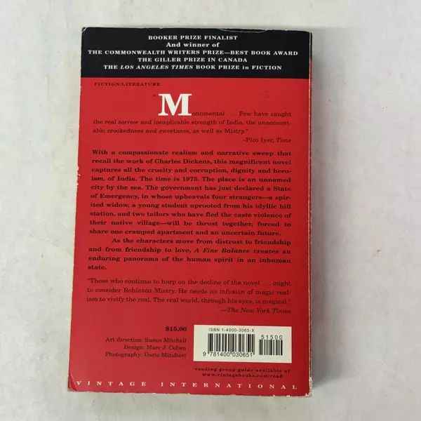 A Fine Balance by Rohinton Mistry 1997 Trade Paperback