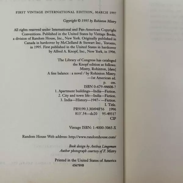 A Fine Balance by Rohinton Mistry 1997 Trade Paperback