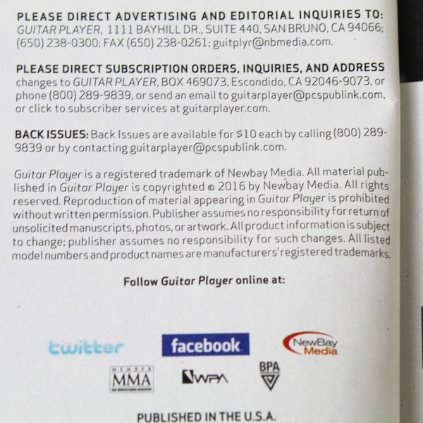 Guitar Player Magazine Dec 2016 Keith Urban Doyle Bramhall III Dave Navarro