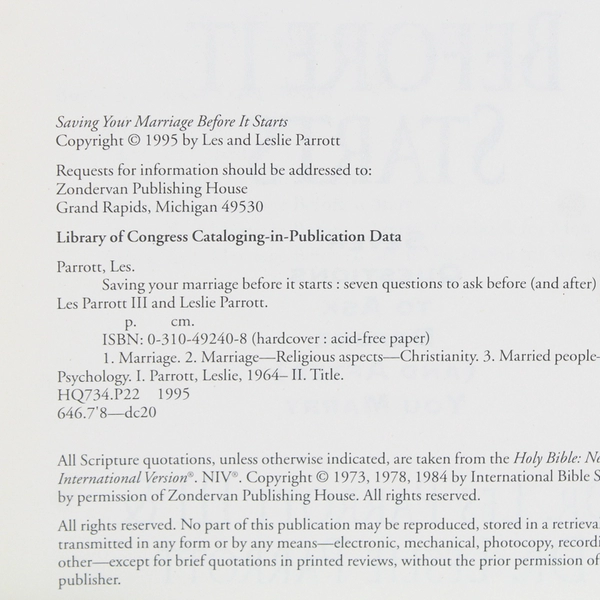 Saving Your Marriage Before It Starts Dr. Les Parrott III 1995 Paperback Book