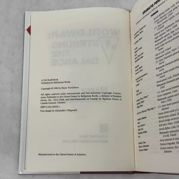 Worldwar Striking the Balance by Harry Turtledove 1996 Hardcover