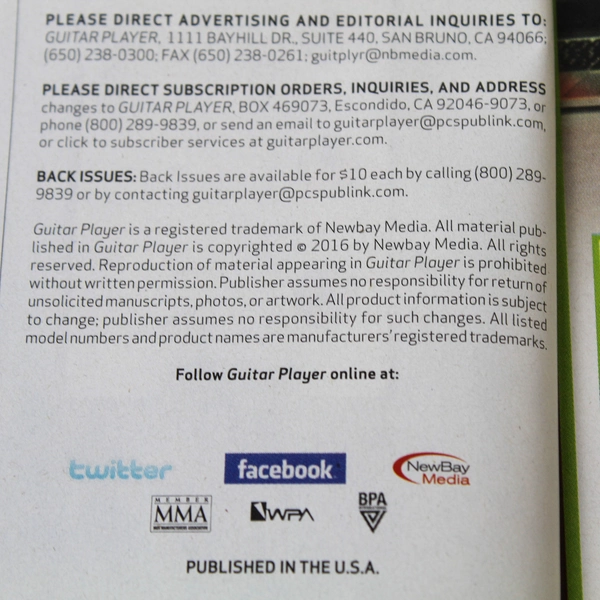 Guitar Player Magazine Holiday 2016 Billie Joe Armstrong Eric Johnson