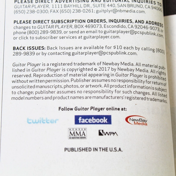 Guitar Player Magazine March 2017 - Harvey Mandel, Epiphone Acoustics