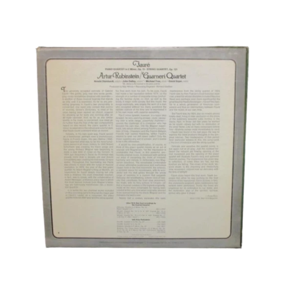 Rubinstein Guarneri Quartet Piano Quartet In C Minor 1974 Vinyl Record