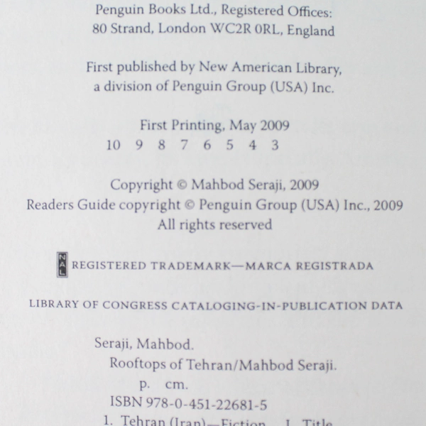 Rooftops of Tehran: A Novel by Mahbod Seraji 2009 Paperback