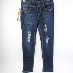 Diamante Jeans Junior's Size 5 Distressed Skinny Dark Blue Stretch With Tags
