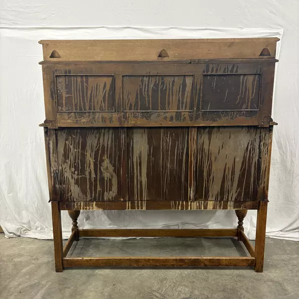 Antique Barley Twist Tiger Oak Buffet Sideboard Carved Detail Vintage Charm